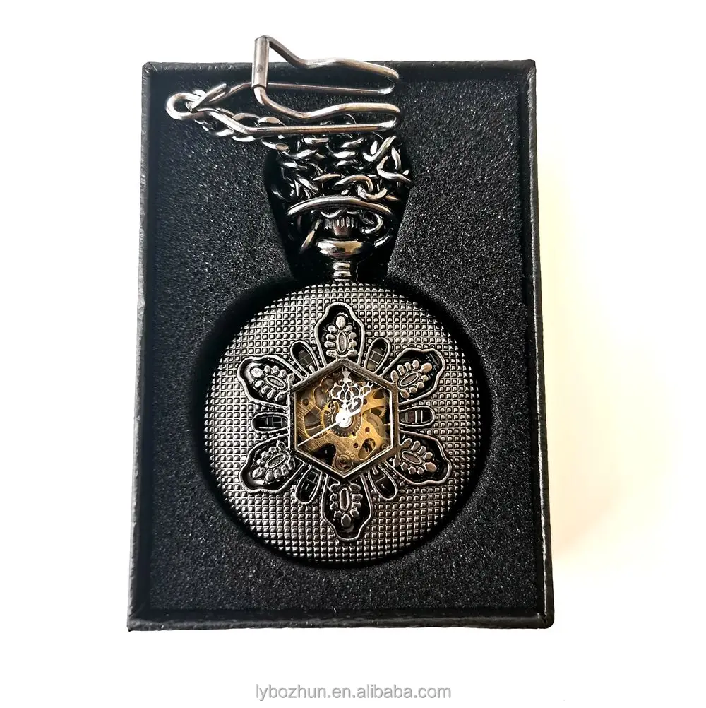 Antique Hollow Manual Black Hand Winding Mechanical Retro Roman Snow Pocket Watches