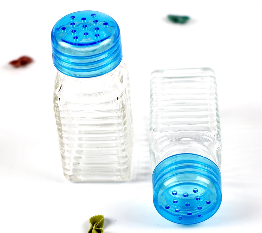 Wholesale Price Square Transparent Glass Spice Jar Glass Bottle With Colorful Plastic Lid