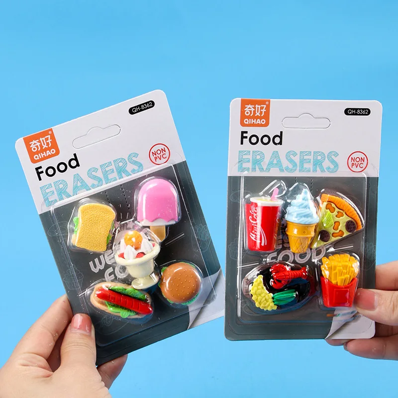 Kawaii Creative Food Cake Eraser Christmas Children Gift Ice Cream Hamburger Lollipop Detachable Rubber Eraser Stationery