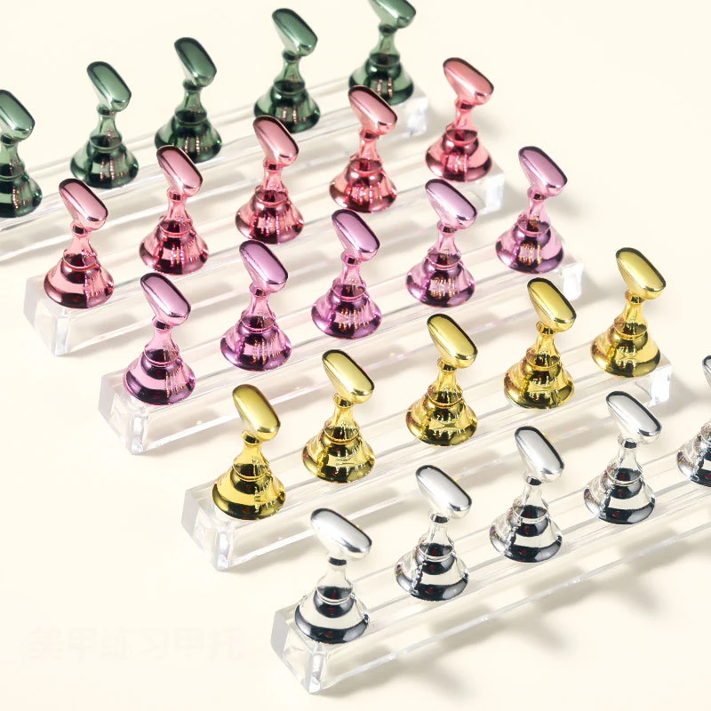 5-Pack Nail Art Practice Display Stand Checkerboard Magnetic Silver Practice Stand Set Polishing Gel Color Chart Tool