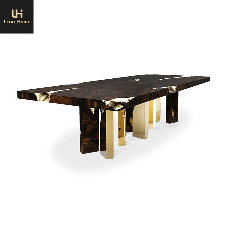 High Quality Dining Table Modern Wood Room Furniture Stainless Dining Table Luxury Villa