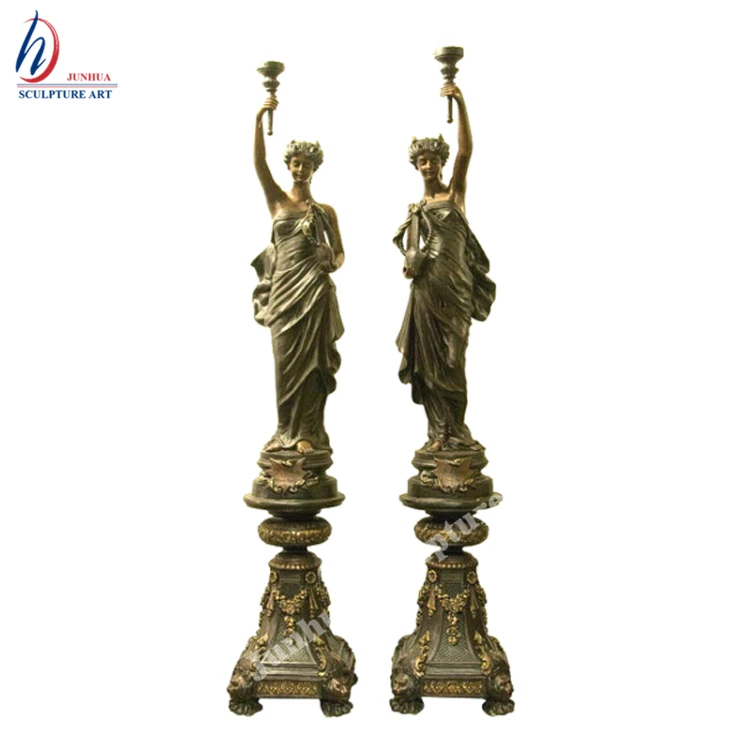 Home decoration large life size bronze ladies lamp statue for sale