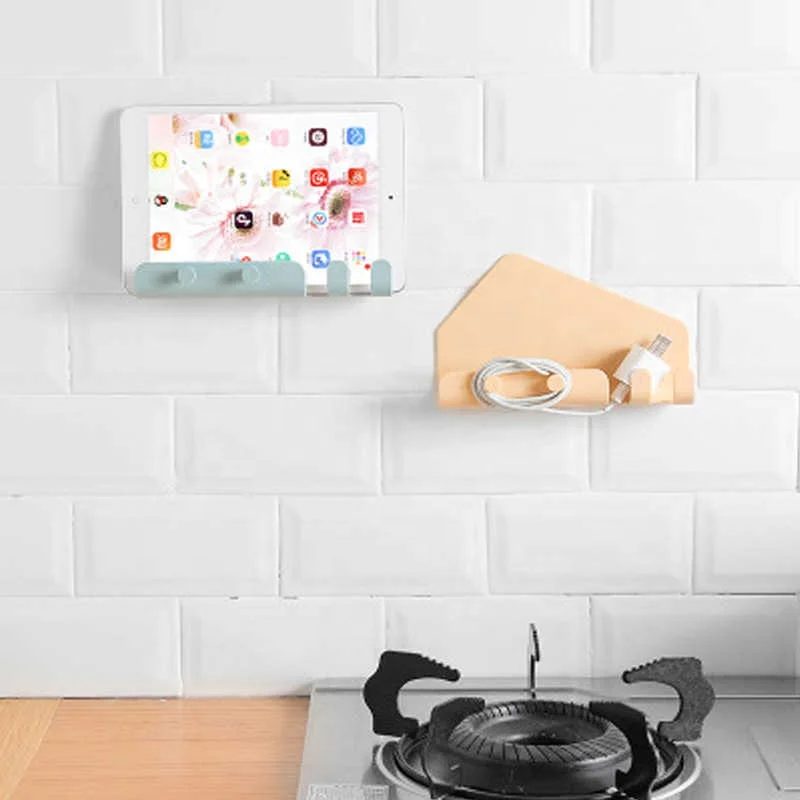 Wall Mounted Phone Ipad Holder Shelf Housekeeper Storage Rack Hanging Keys Hooks Kitchen Bathroom Organizer Shelf Home Decor