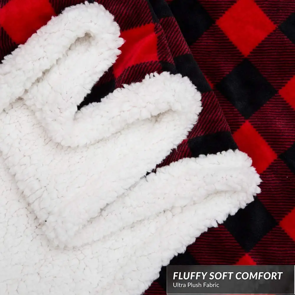 Christmas Sherpa Plaid Printed Super Soft Custom Plush Sherpa Fleece Throw Blanket for Sofa Bed