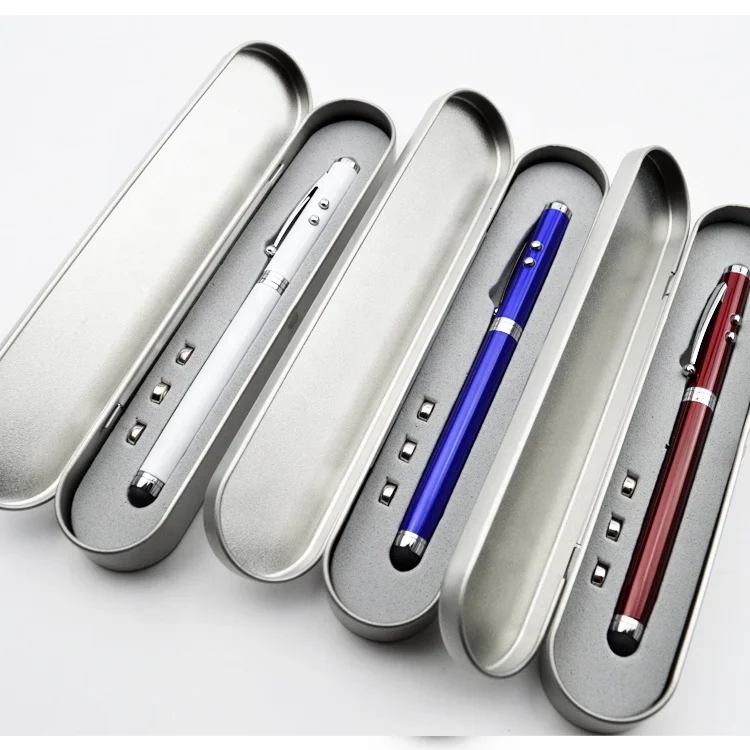 Popular sale multi functional metal light screen stylus promotion laser ball pen with box sets