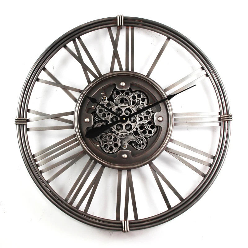 31.5 Inch Extra Large Luxury Classic Design Battery Operated Metal Wall Clock With Moving Gear For Home Office Bar Decoration