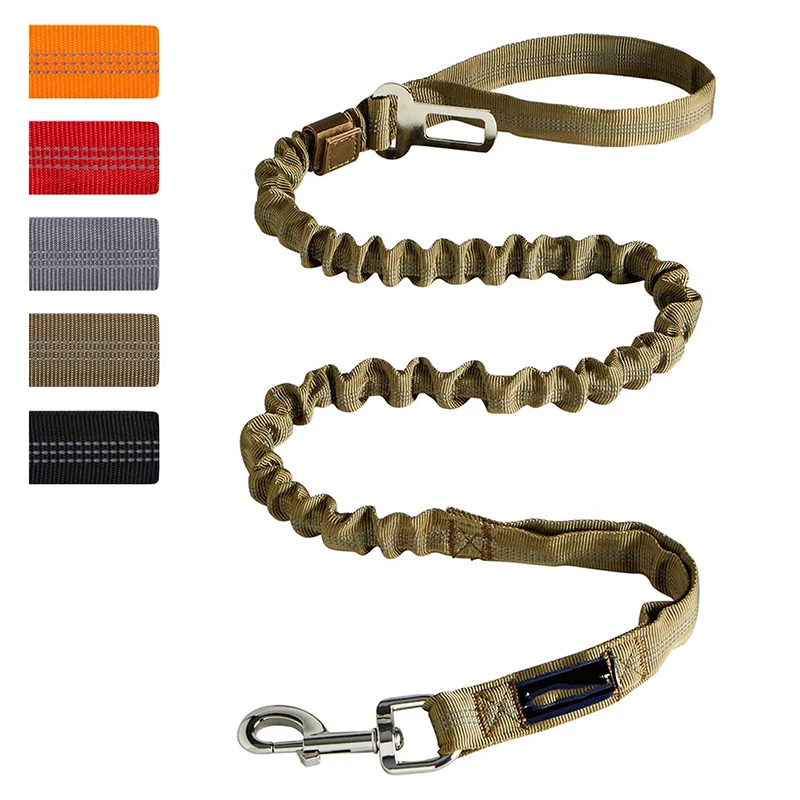 Custom Logo 47inches Nylon Bungee Pet Lead Swivel Carabiner Dog Leash Heavy Duty Dog Leash with Car Seat Belt Fast Delivery