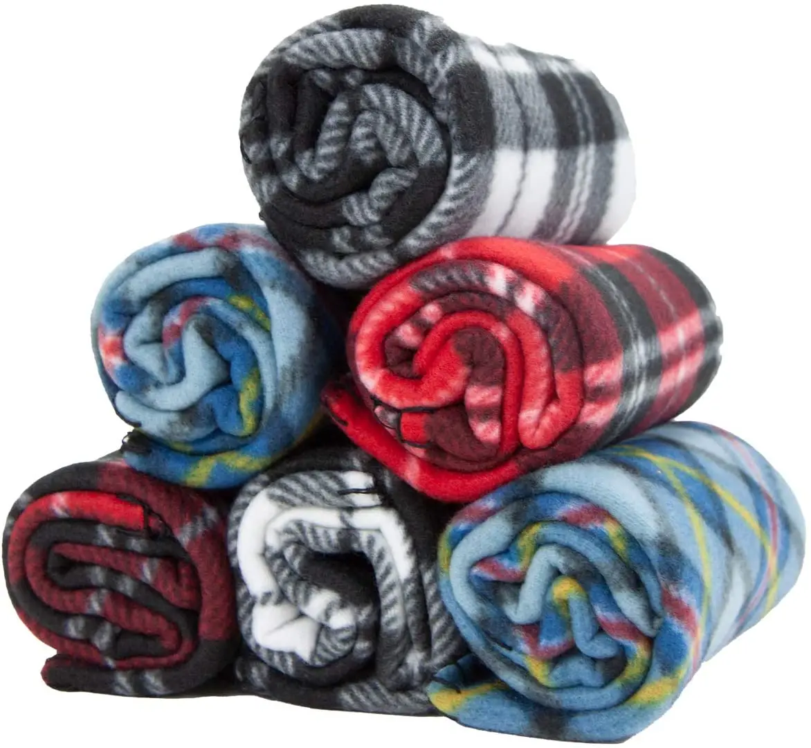 Throw   Polar Fleece Blankets for Dogs, Cats, Puppy (6-Pack, Plaid), Assorted Colored Pet Blankets