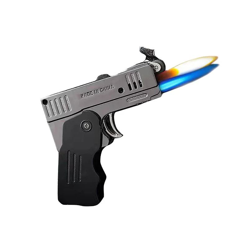 Hot sell  mini l double fire blue flame gas torch lighter metal gun  pistol cigarette lighter