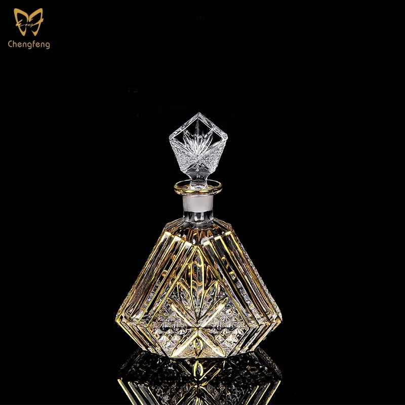 European Whiskey Decanter and Glass Set Red Wine Glasses Diamond Design Gold Color Wine Whiskey Decanter