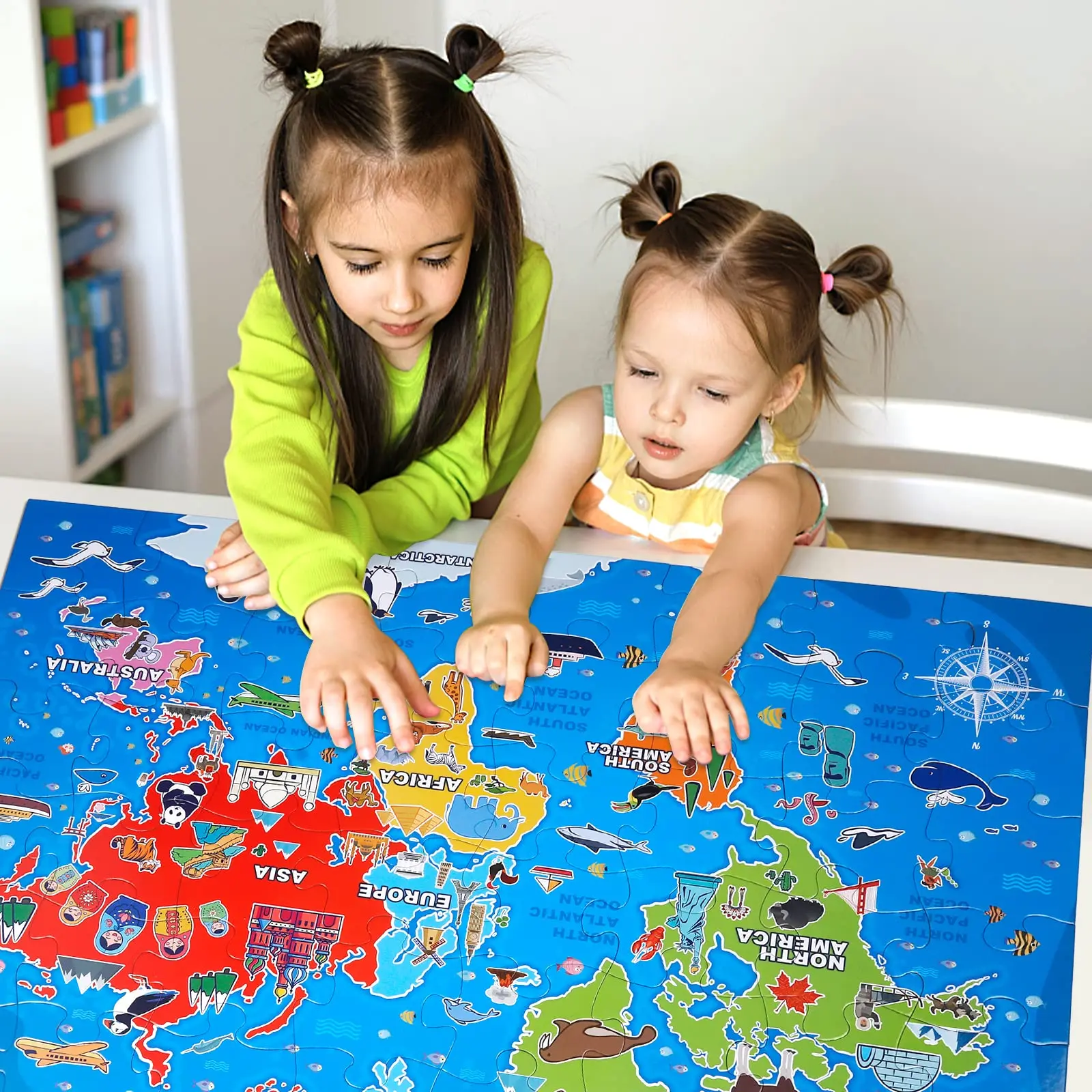 Wholesale Custom Large 48 Pieces World Map Geography Jigsaw Puzzles Globe Atlas Floor Puzzle for Kids