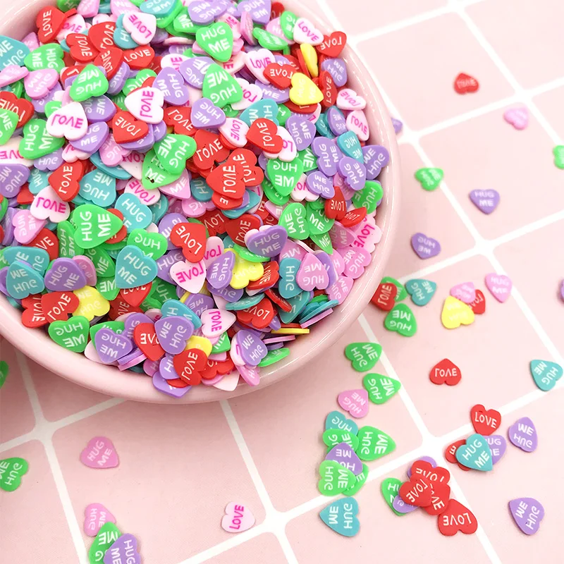 
500g/bag Hot Polymer Clay Love Heart Slices Red/Pink 5mm Slime Hearts Sprinkles for Crafts DIY Making Nail Art Stickers Wedding 