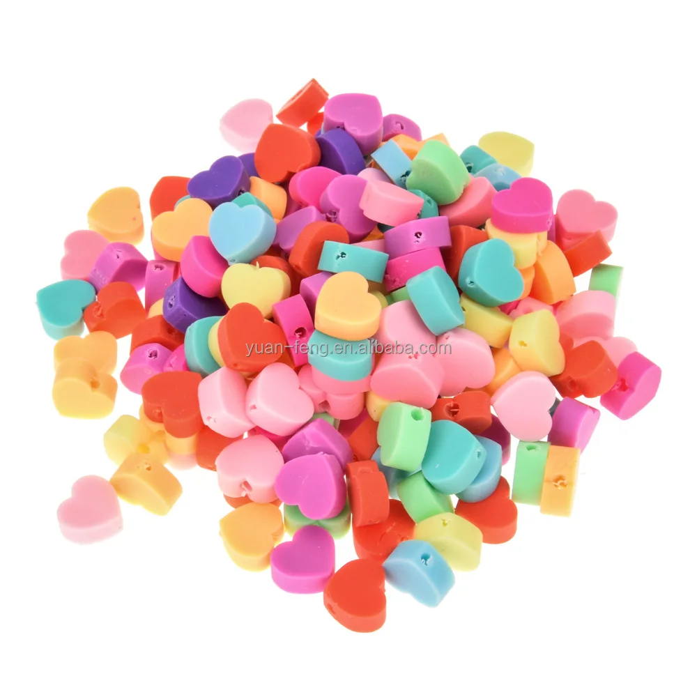 Handmade Polymer Clay Colorful Heart Theme Loose Beads Spacer Charms for Jewelry Crafts Making