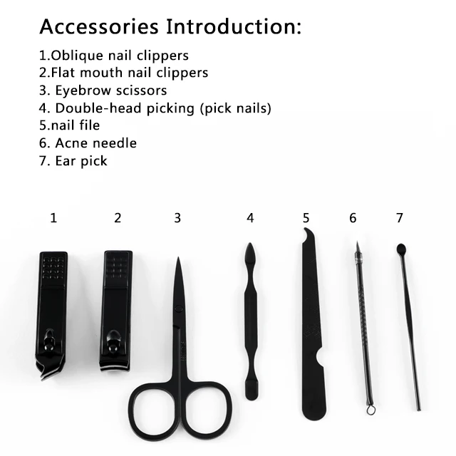 Datang Yu stainless steel Nail clippers set 7pcs Manicure set curette Eyebrow scissors Customizable logo