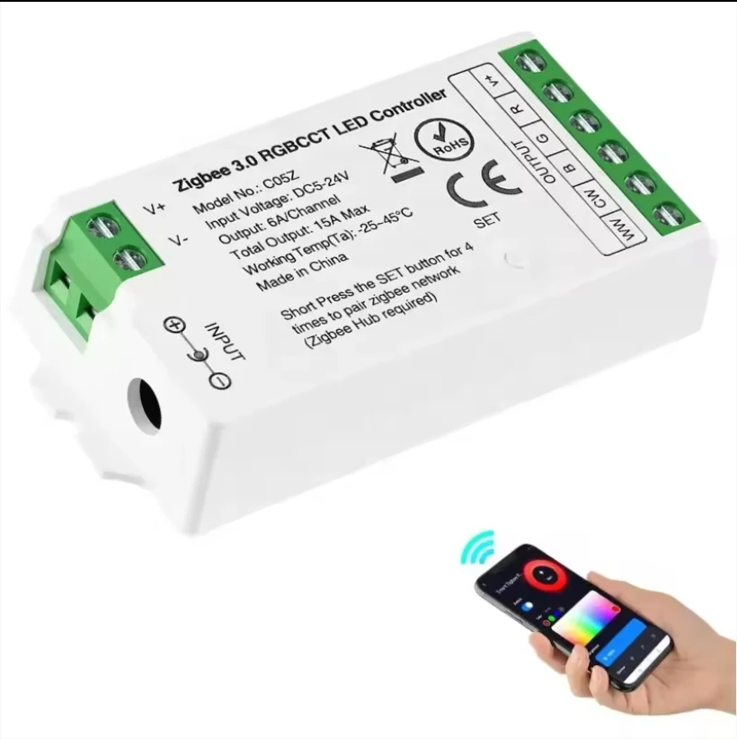 Tuya Smart Zigbee RGBCCT controller group remote APP control for constant voltage strip light