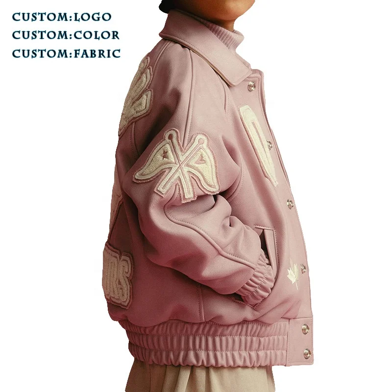 Custom Winter Chenille Embroidery Logo Leather Bomber Jacket Genuine Leather Kids Varsity Jackets