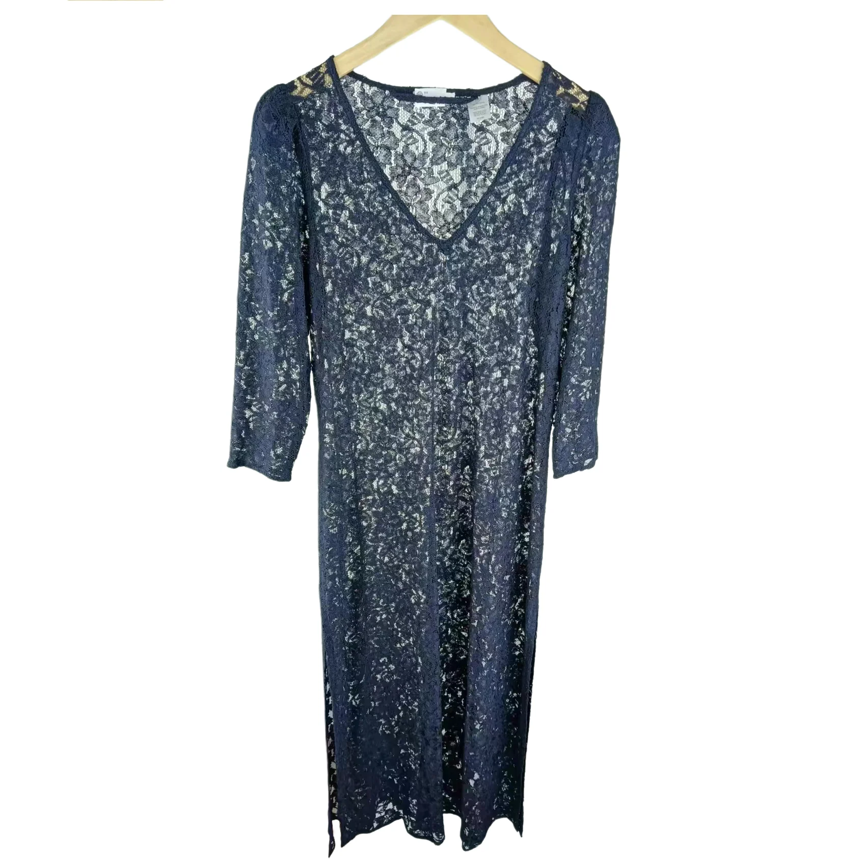 OEM Customize fashion polyester lace flutter sleeve side slit v-neck sash womens dress