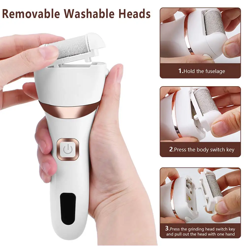 Electric Foot Callus Remover Kit, Rechargeable callous removers 3 Grinding Heads Portable Waterproof foot file