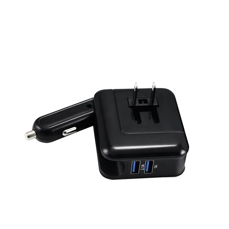 
Square 5V 2.1A 2 In 1 2 Ports Dual USB Car Wall Charger For Mobile Phone And Tablet 