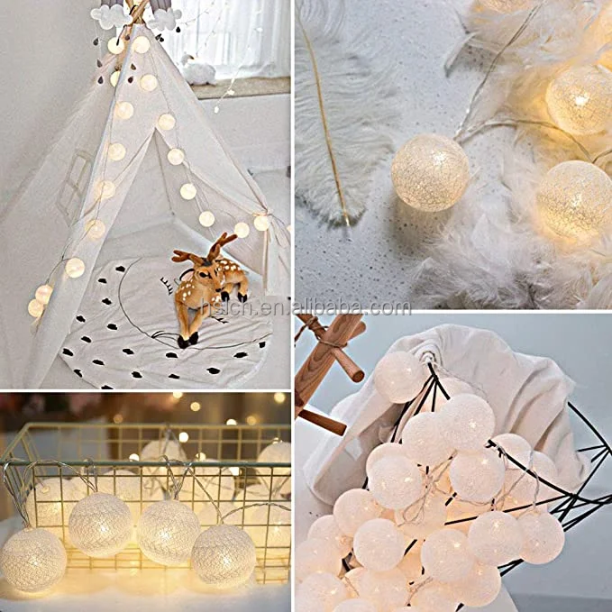 Liancheng 1.5m 3m 10L 20L Waterproof 4.5v battery Cotton Ball christmas string light Chain For Decoration