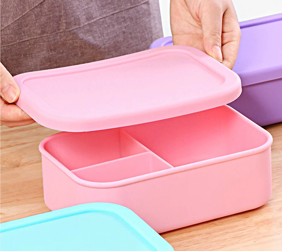1200ml Collapsible Silicone Folding Lunch Box with Lid, 3 Compartments Bento Food Container