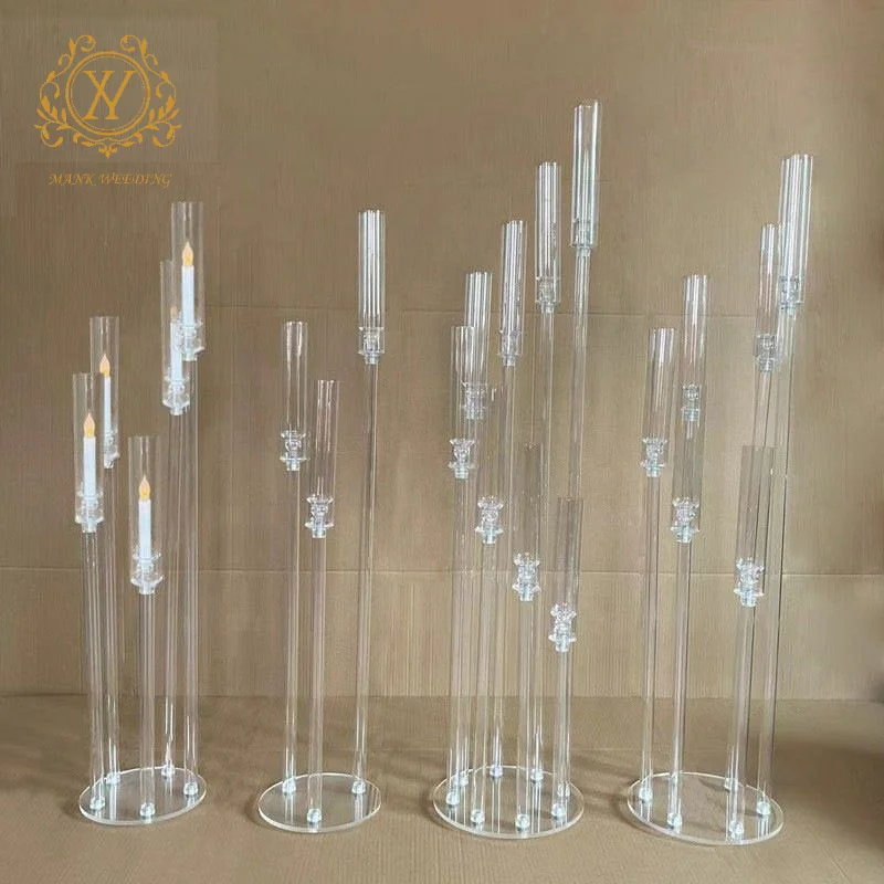 Clear Acrylic Centerpiece Stand 3/4/5/6/8/9 Arms High Candlestick Wedding Candle Holder for Event Stage Lighting Decoration