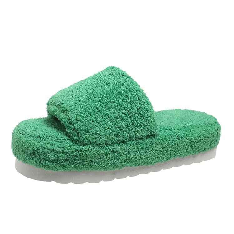Factory Summer Open Toe Thick Soled Furry Solid Color Home Fluffy Faux Fur Slides Slippers for Women
