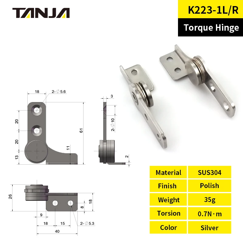Stainless steel 304 polish fixed torque hinge can stop at any angle hinge for LCD monitor surveillance camera hinge