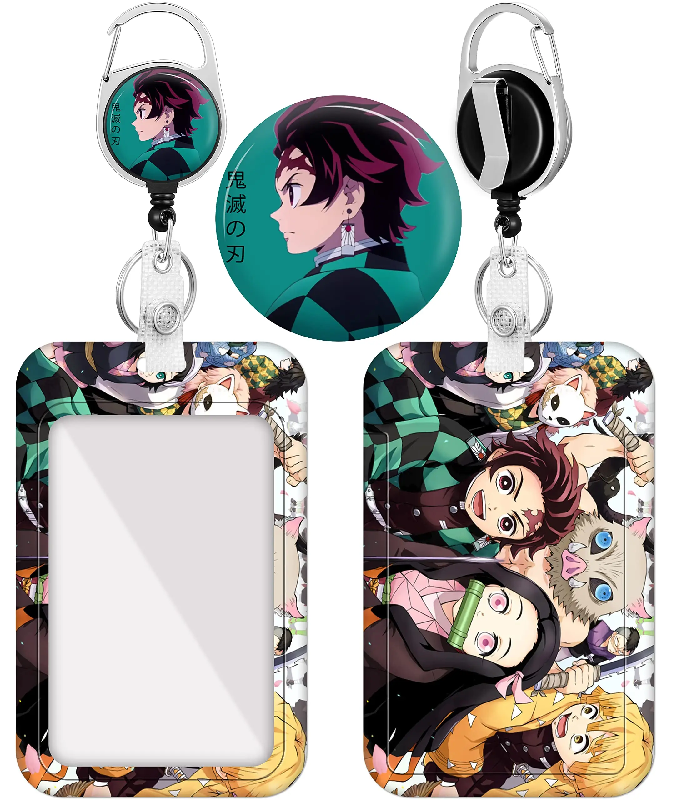 Badge Holder with Retractable Reel Cartoon Anime ID Name Tag Work Clip Heavy Duty Vertical Card Protector Cover Case