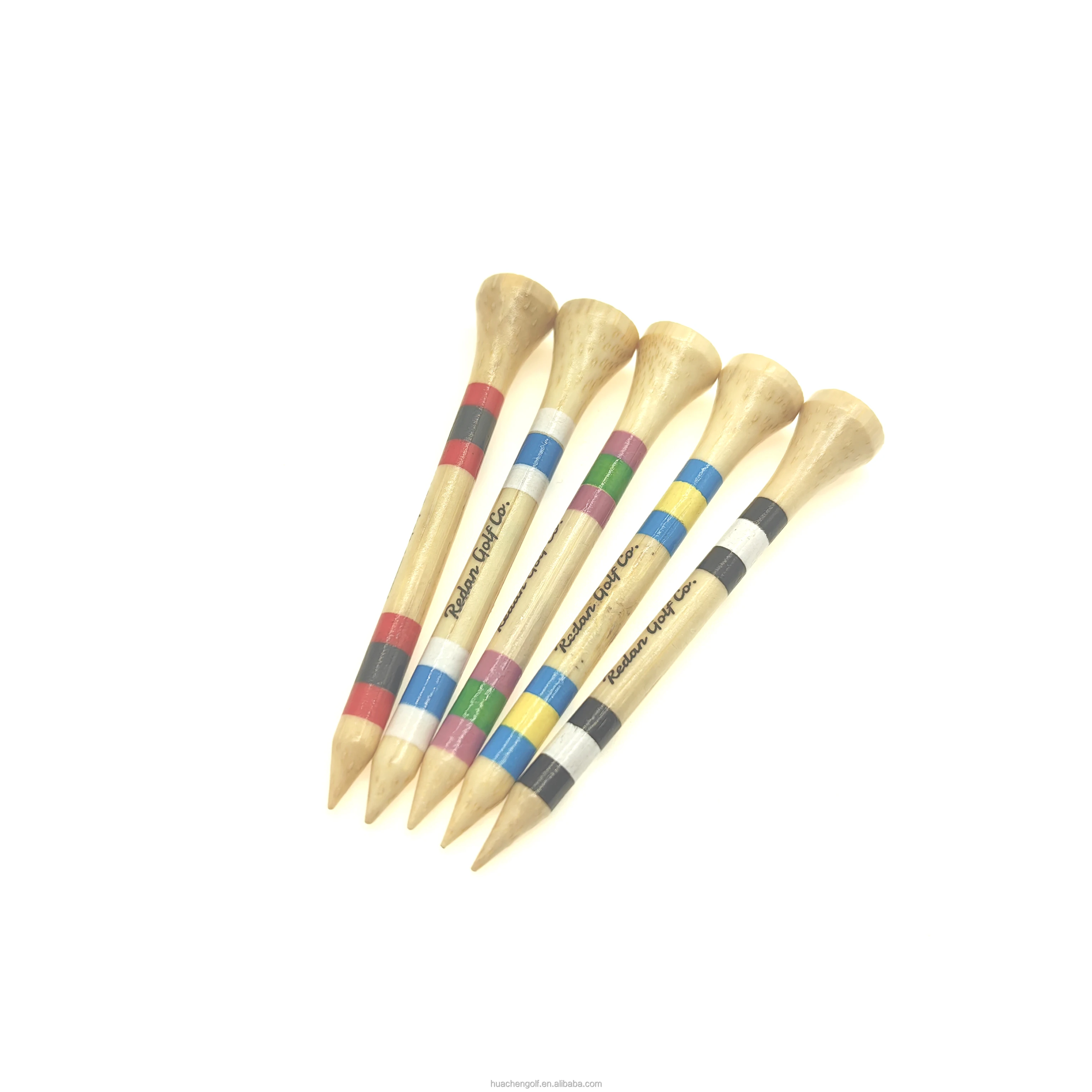 Wooden Bamboo Golf tees 360 Colored Stripes printing