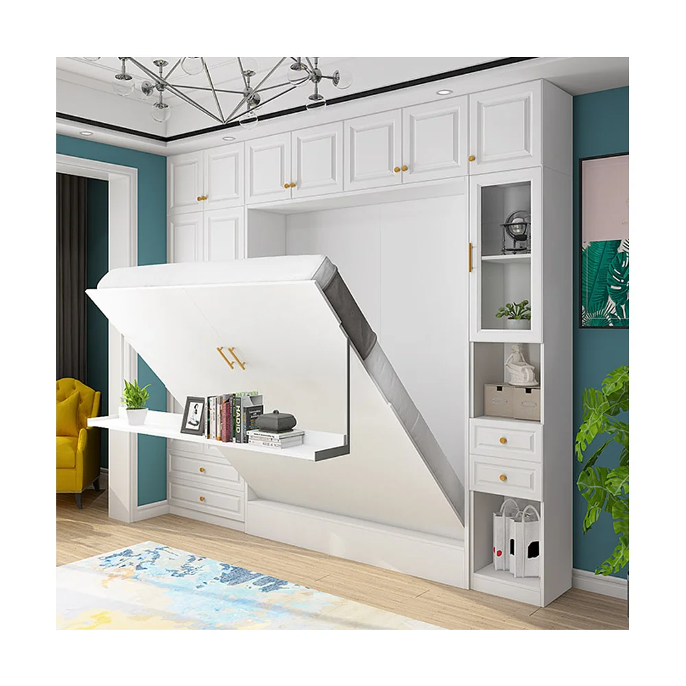 New Trend Custom Hotel Folding Wall Whole Set Accessories And Plywood Board Comfortable Guest Bed Space Maximizing Bed With Sofa