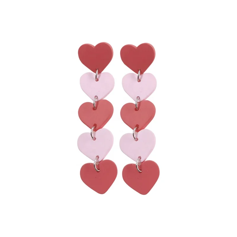 2022 INS Romantic Cute Layered Vintage Heart Shape Dangle Acrylic Painted Earring For Women Macaron Pink Boho Jewelry Wholesale