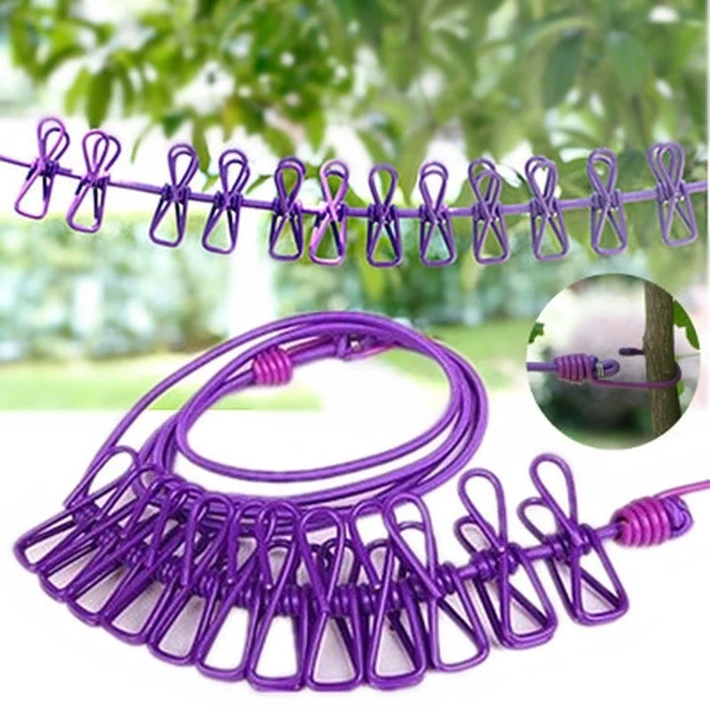 Portable Clothesline Windproof Clothes Rope Drying Rack Cloth Hanging Line Outdoor Camping Traveling Indoor Multifunction Tools