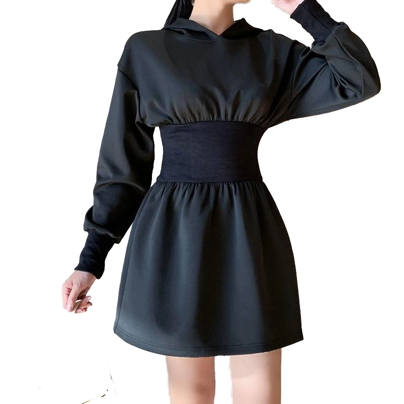 custom logo Air layer  hoodies dress women Casual sports long sleeve with hood mini dress