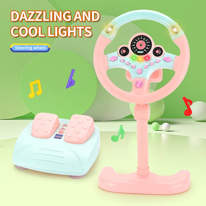 2024 Hot selling simulation pedal music vertical steering wheel driving set toy 360 rotation hanging steering wheel toy for baby