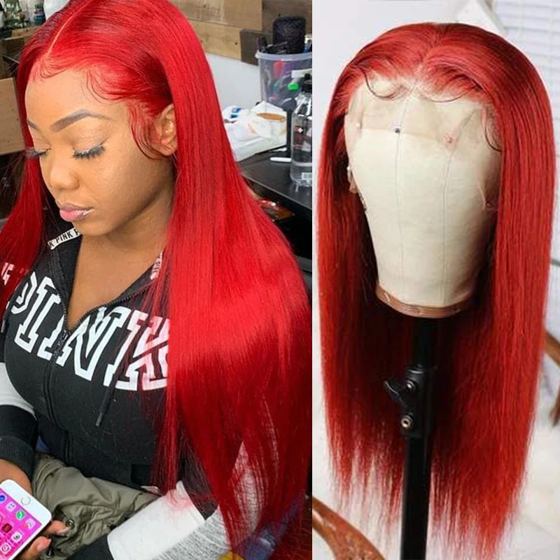 40inch Red 99j Colored Burgundy Straight Lace Front Human Hair Wigs Brazilian Middle Part Remy Lace Frontal Wigs For Women