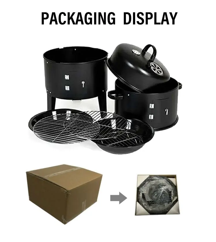 Wholesale outdoor cylinder barrel shaped 3 layers tower vertical smoker bbq  skewer barbecue charcoal grill For Garden
