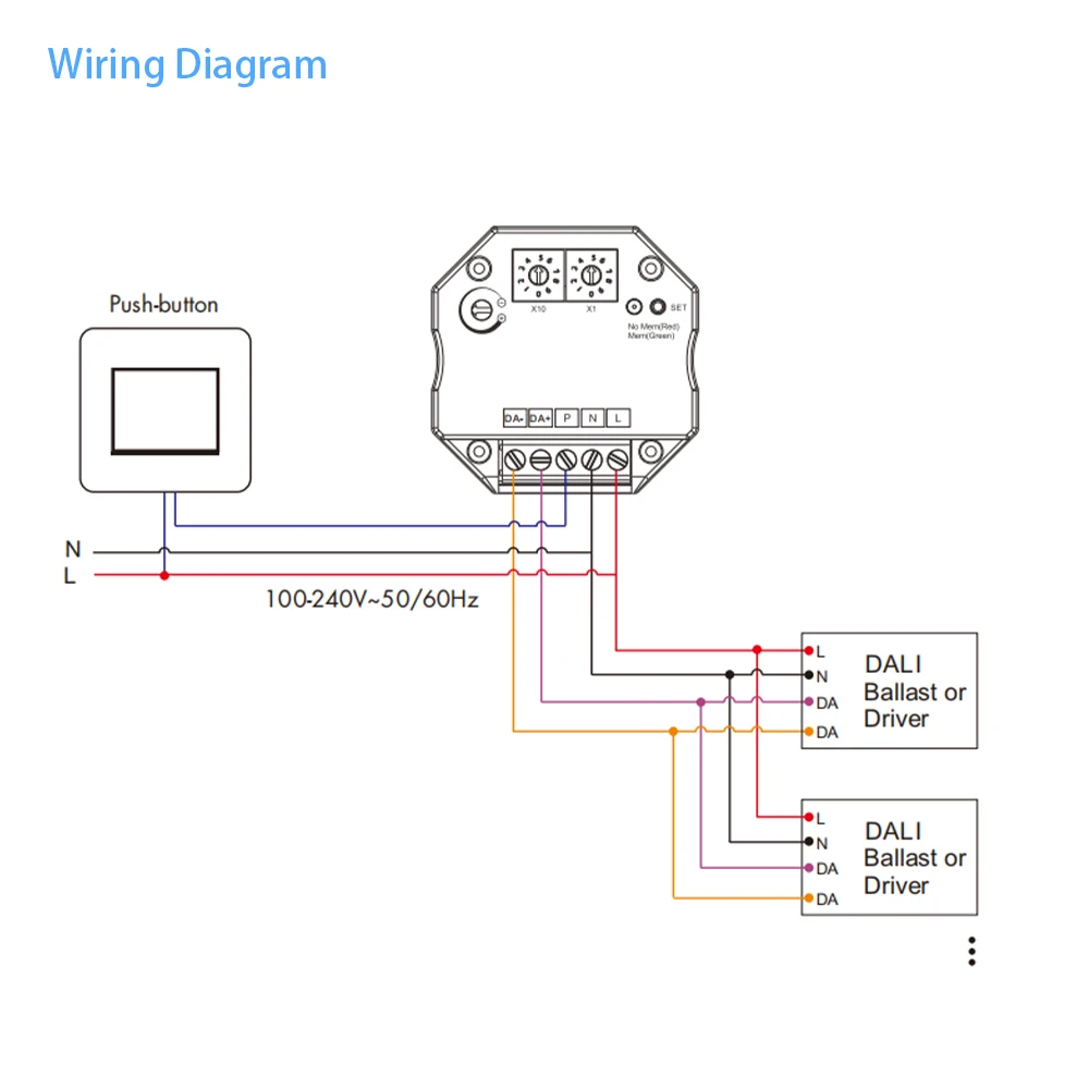 Skydance DA-P 100-240VAC DALI Push Dimmer for DALI Drivers or Ballasts