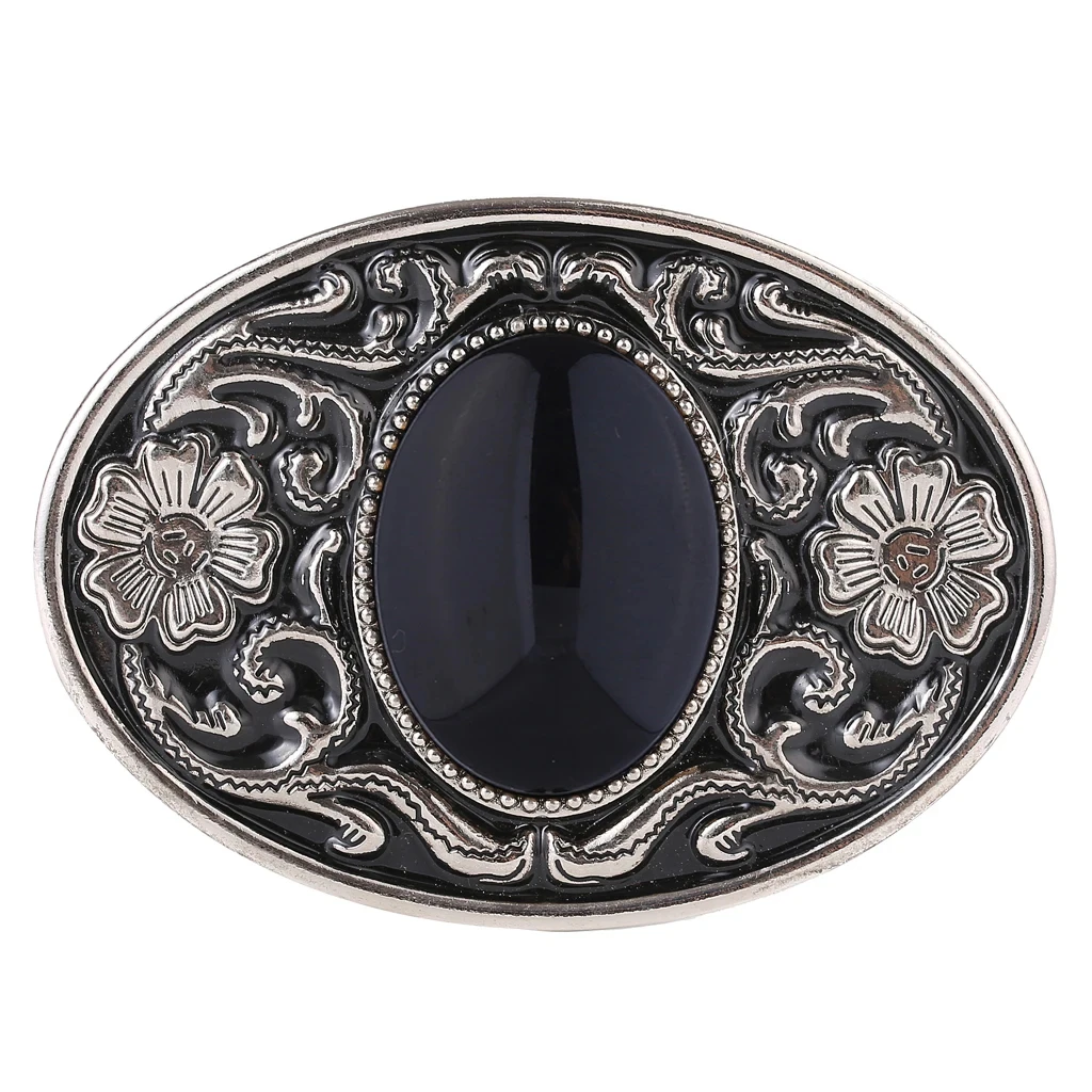 High Quality Product Cowboy Western Floral Texture Pattern Alloy Oval Stone Belt Buckle Jeans Accessories