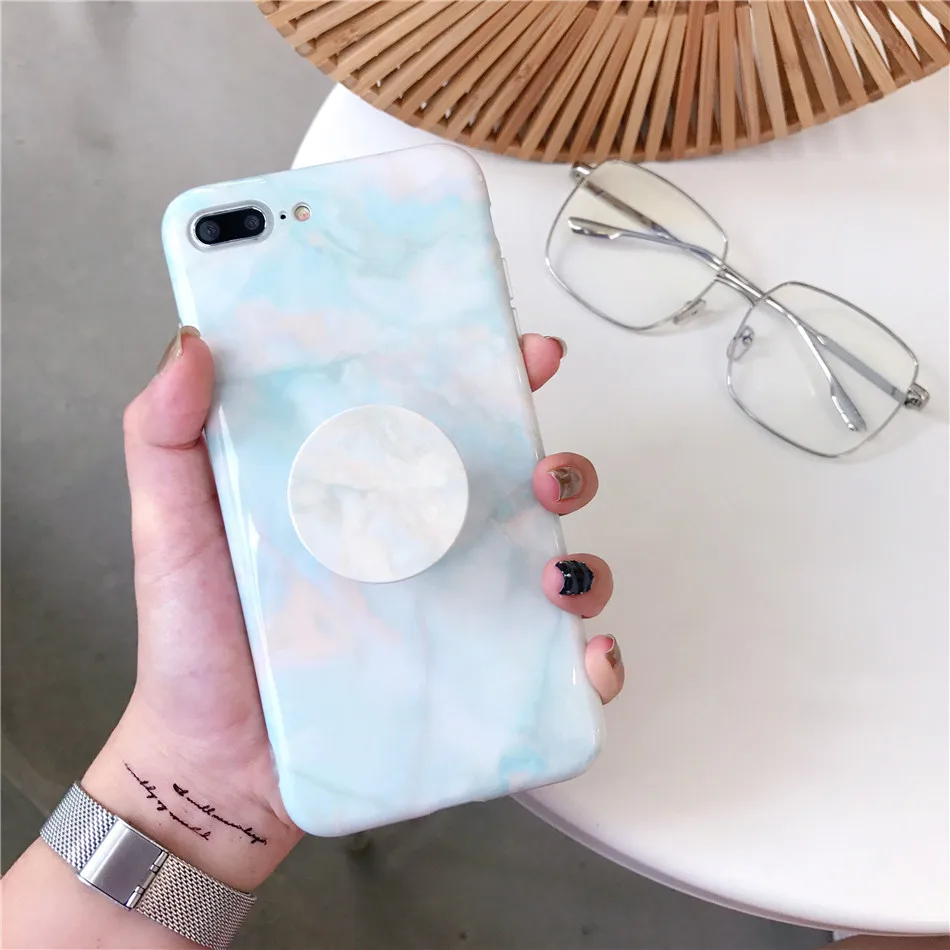 smooth folding bracket protective cover marble cell phone case for iphone XS MAX