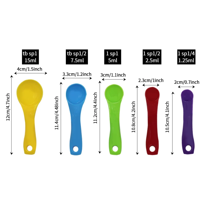 Convenient BPA Free 5Pcs/Set Plastic Measuring Spoon Set Powder Liquid Measuring Spoon Kitchen Measuring Tool