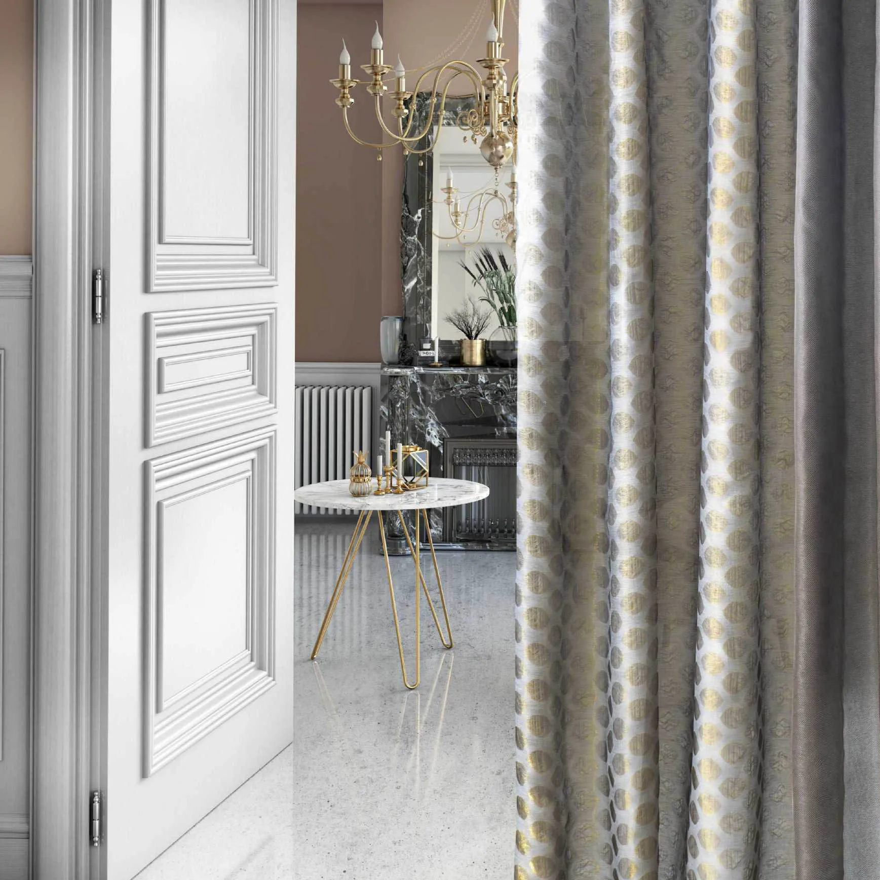 High Quality Gold Silk Jacquard Luxury Transparent Curtain Sheer Curtain