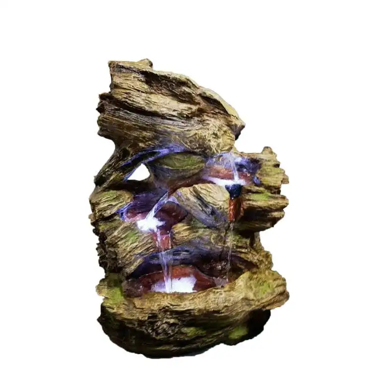 Natural Wooden Garden Fountain 3-Tiers Cascading Waterfall Feature Soothing Tranquility For Home Backyard