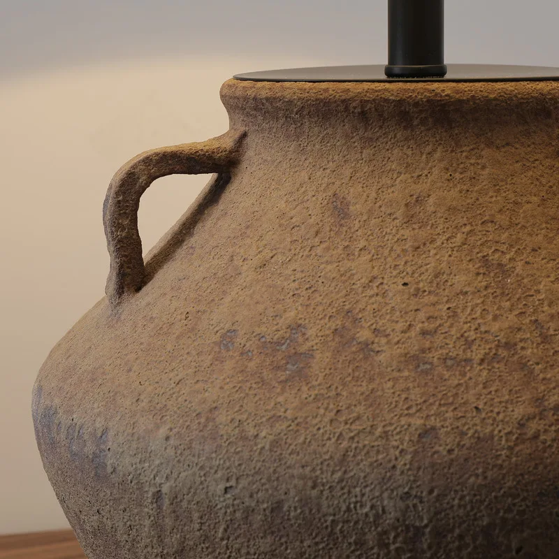 Nostalgic Chinese Large Rough Clay Pot Shape Lighting Resterurant embellished Table Lamp