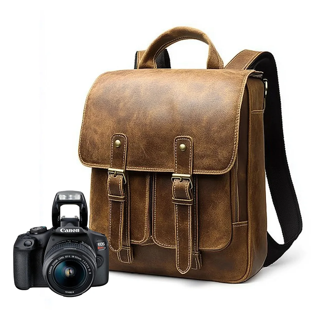 Custom Multifunction Large Capacity highly durable waterproof travel genuine leather camera lens backpack for photography