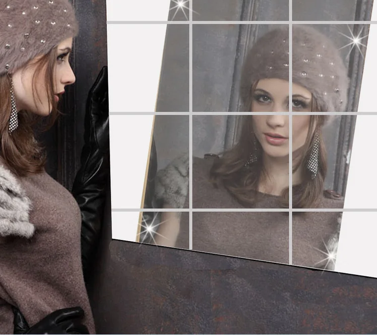 DIY Home Decor Mirror Tiles Wall Sticker Square Self Adhesive Stick On Art