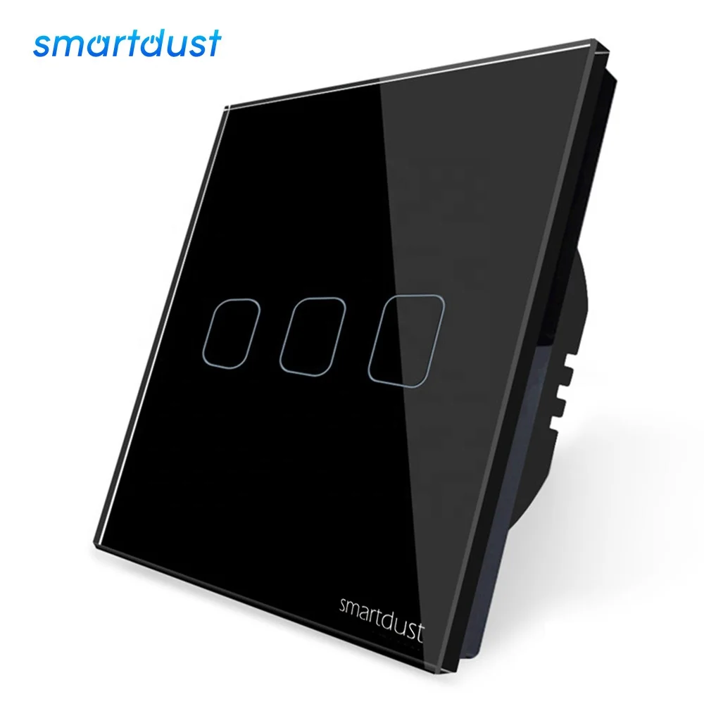 Smartdust EU RF 433 MHz Remote Contral 3 GANG 1 Way Crystal Glass Panel Wall Light Dimmer TOUCH Switch