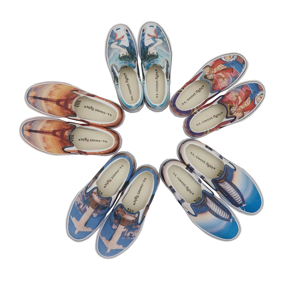 Custom breathable canvas casual lazy sneakers office women slip on shoes