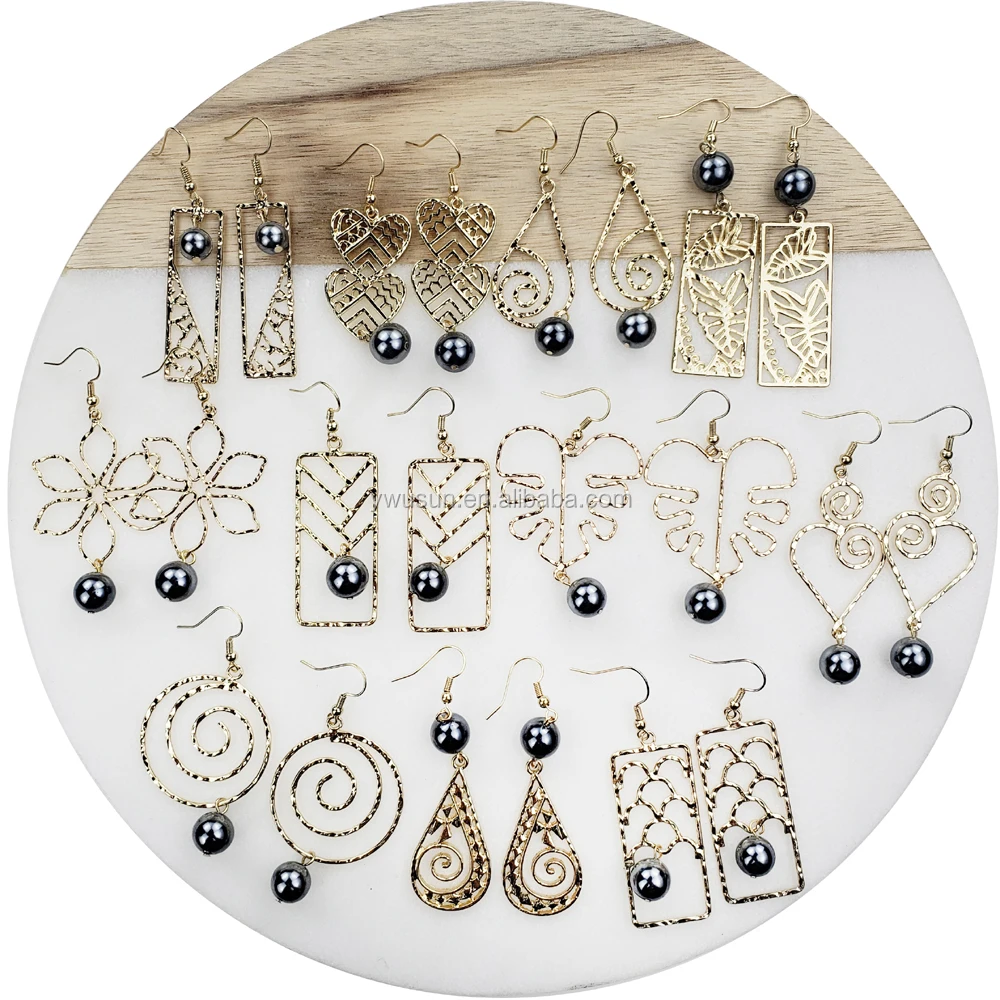 
2019 Fashion gold filigree flower stud earrings with pearl for women jewelry 