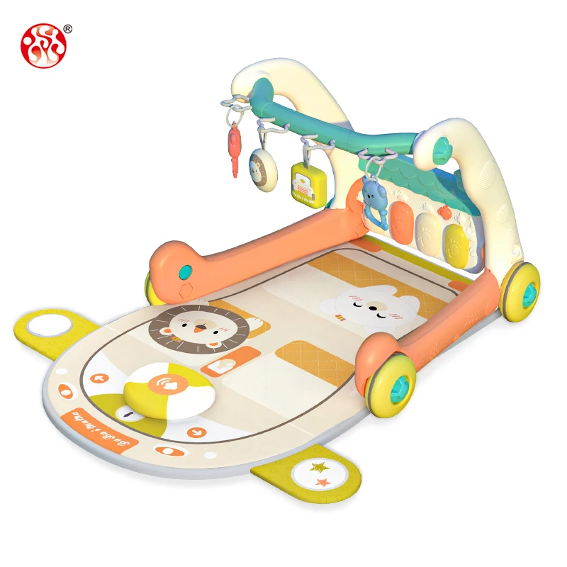 2 In 1 Multi-Functional Baby Walker Trolley Educational Learning Toys Activity Gym Play Mats with Music Piano
